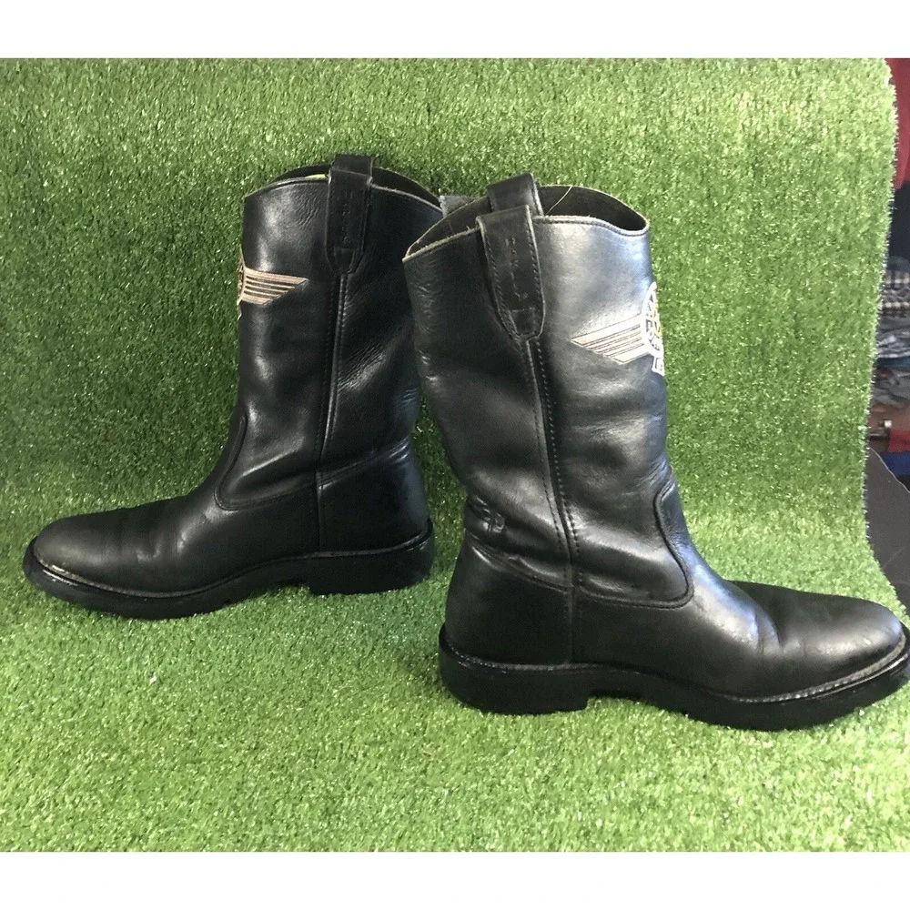 Vintage Harley Davidson USA Black Leather Motorcycle Cowboy Boots Mens 9